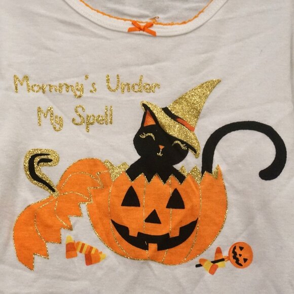 Spooky Night 2 Piece Set Halloween Black Cat “Mommy’s Under My Spell” Girl’s 4T - Picture 2 of 5